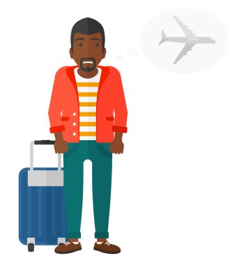 Adam gelecek uçuş tarafından korkmuş.