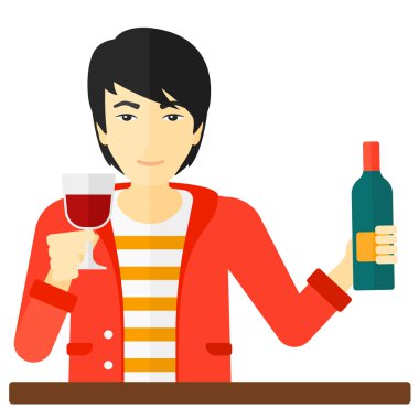 Neşeli adam şişe ve cam.