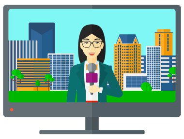 Television set broadcasting interview. clipart