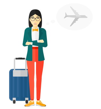 Kadın gelecek uçuş tarafından korkmuş.