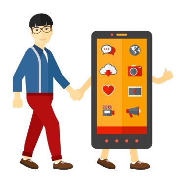 Smartphone ile yürüyen adam.