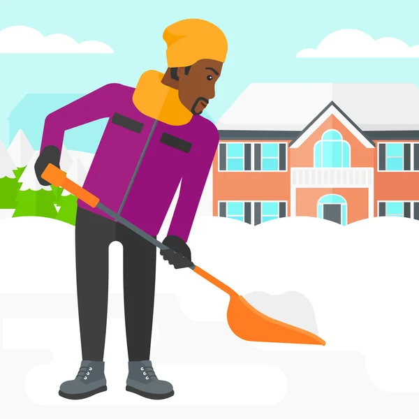 Man shoveling en verwijderen van de sneeuw. — Stockvector