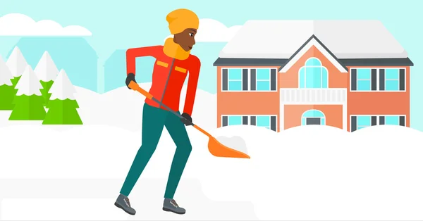 Woman shoveling and removing snow. — Stock Vector