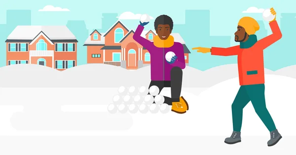 Homens jogando em bolas de neve . —  Vetores de Stock
