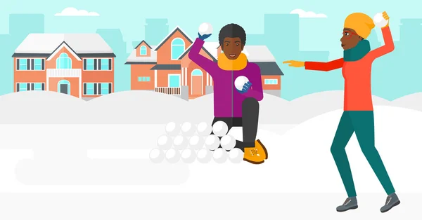Casal jogando em bolas de neve . —  Vetores de Stock