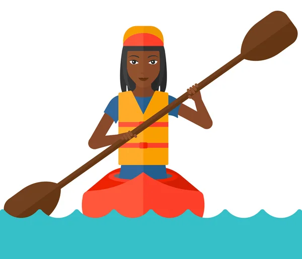 Frau fährt im Kanu. — Stockvektor