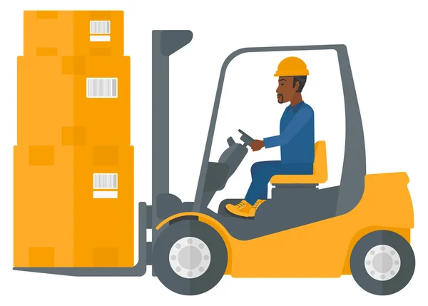 Beban bergerak pekerja dengan truk forklift . - Stok Vektor