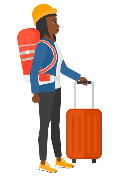 Mujer con mochila y maletín . — Vector de stock