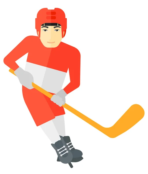 Jugador de hockey sobre hielo con palo . — Vector de stock