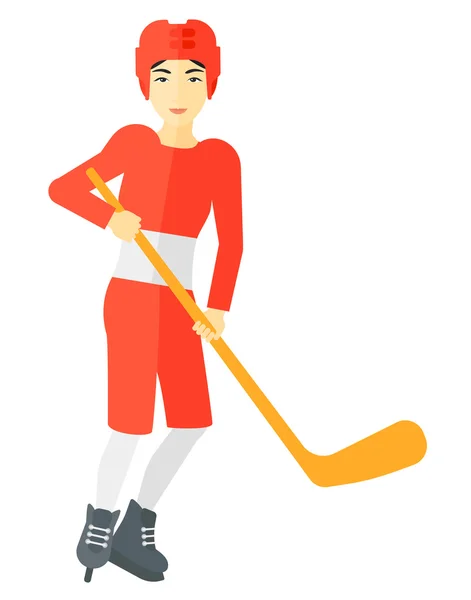 Jugador de hockey sobre hielo con palo . — Vector de stock