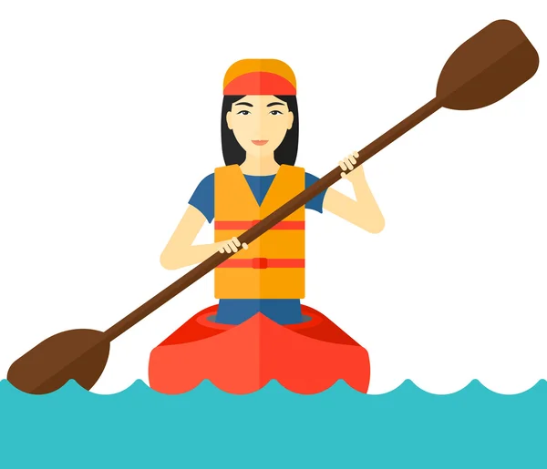 Frau fährt im Kanu. — Stockvektor
