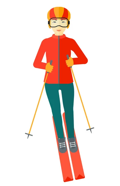 Mujer joven esquiando . — Vector de stock