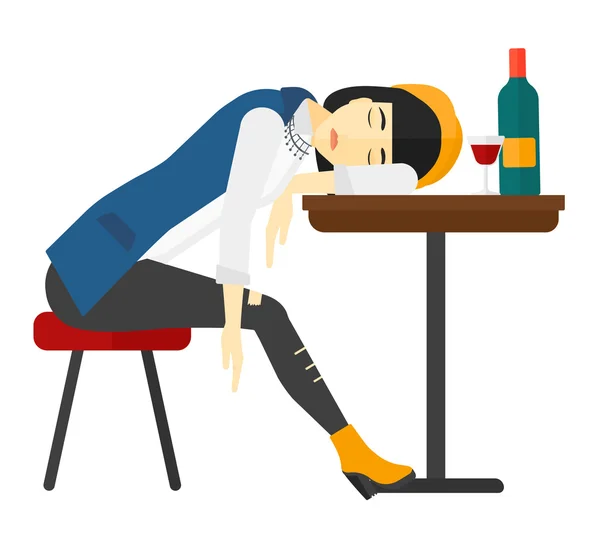 Mujer durmiendo en el bar . — Vector de stock