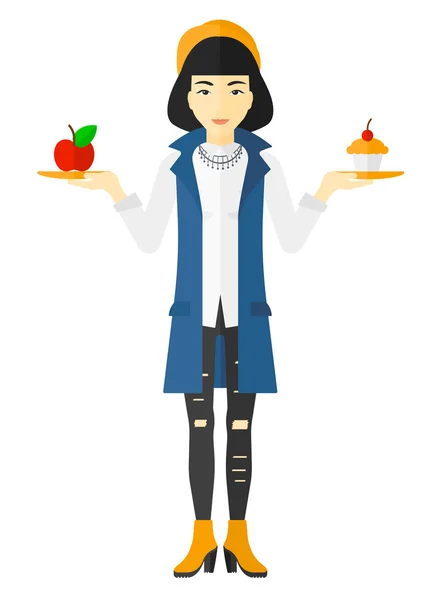 Kvinna med äpple och tårta. — Stock vektor