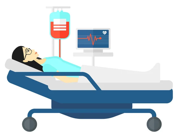 Paciente acostado en la cama . — Vector de stock