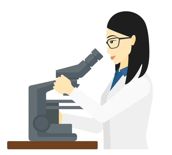 Laborantin mit Mikroskop. — Stockvektor