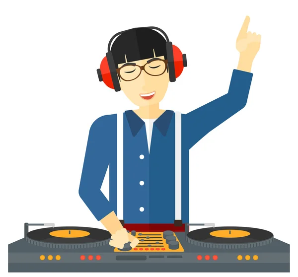 Smiling DJ with console. — Stock Vector