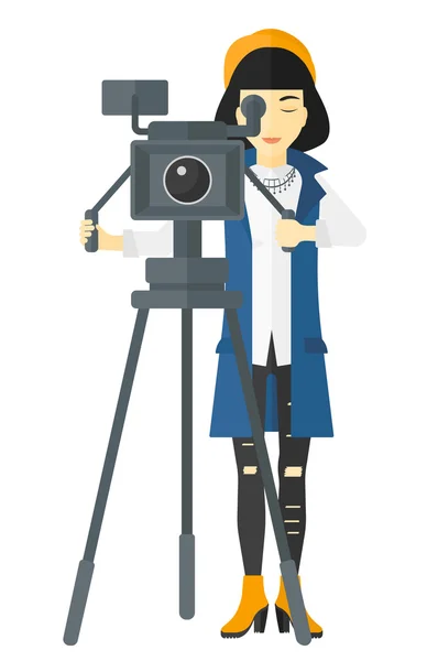 Camerawoman com câmera de filme . — Vetor de Stock