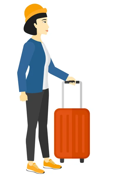 Woman standing with suitcase. — Stock Vector