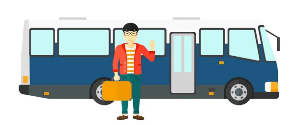 Homme debout près du bus . — Image vectorielle