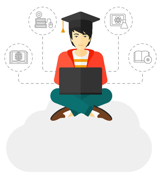 Graduate sitting on cloud.