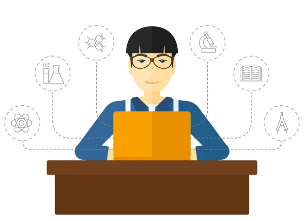 Man studying with laptop. — Stock Vector