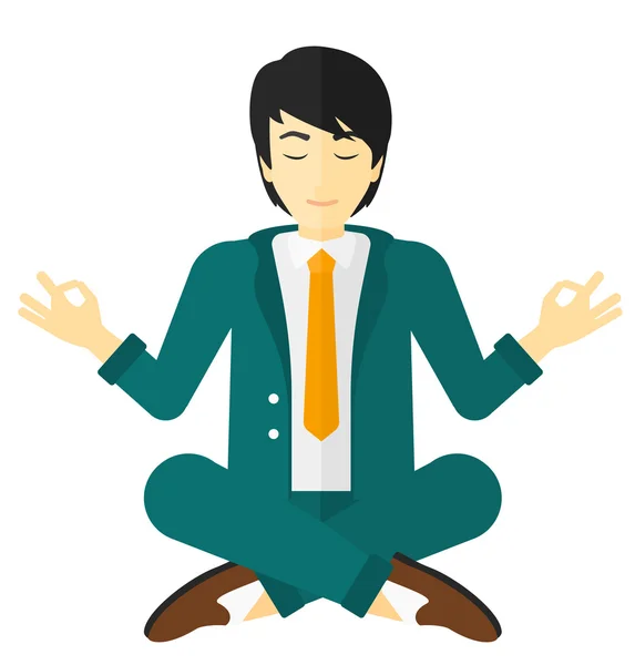 Biznesmen medytujący w pozycji lotosu. — Wektor stockowy