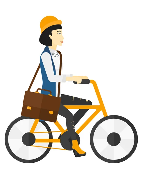 Mujer yendo en bicicleta al trabajo . — Vector de stock