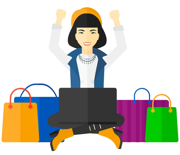 Mulher fazendo compras online . —  Vetores de Stock
