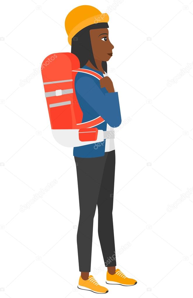 Woman with backpack hiking.