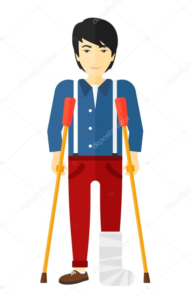 Beautiful Short Leg Girl On Crutches Clipart