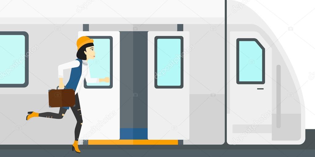 Woman missing train.