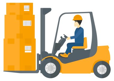 Forklift kamyon ile yük taşıma işçisi.