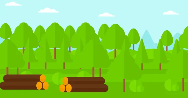 Background of the forest with piles of logs. — Stock Vector