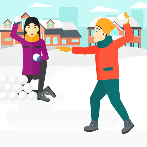 Couple jouant en boules de neige . — Image vectorielle