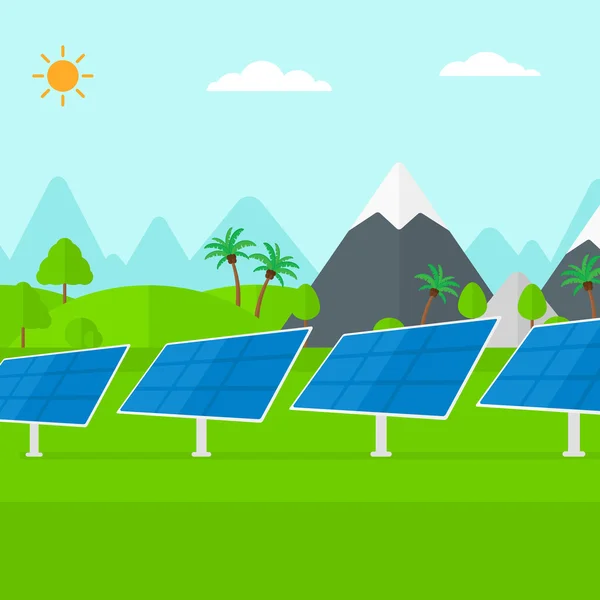 Antecedentes da central de energia solar na montanha . —  Vetores de Stock