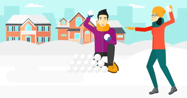 Couple jouant en boules de neige . — Image vectorielle