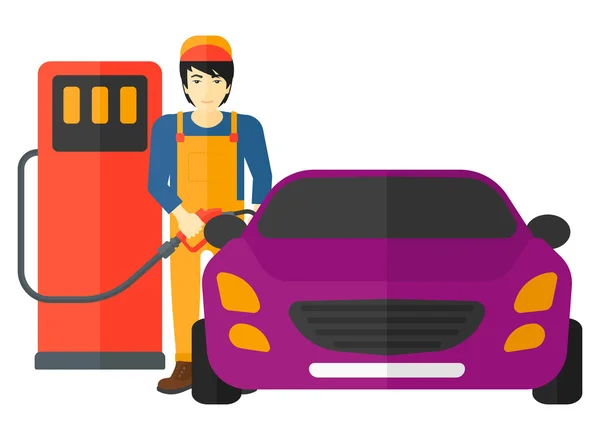 El hombre llenando combustible en el coche . — Vector de stock