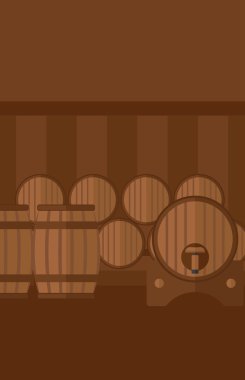 Background of wine barrels in cellar. clipart