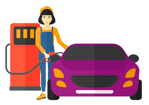 Woman filling up fuel into car. — Stock Vector