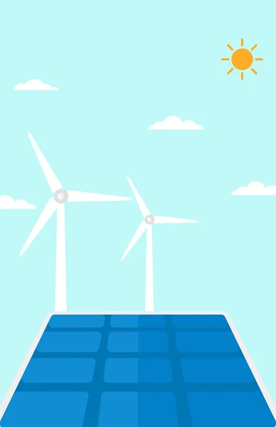 Background of solar panels and wind turbines. — Stock Vector