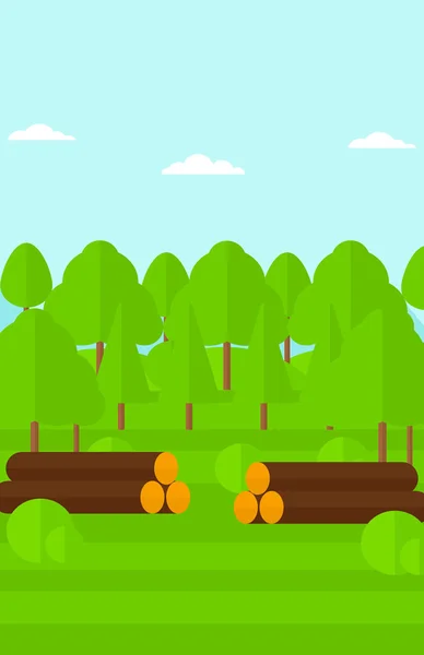 Background of the forest with piles of logs. — Stock Vector