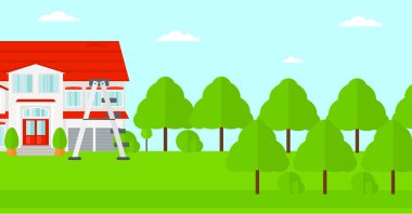 Background of house with step ladder.