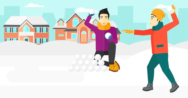 Hombres jugando en bolas de nieve . — Vector de stock