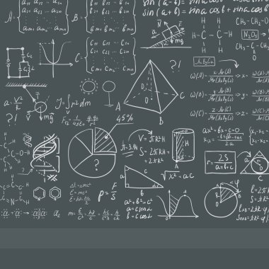 Background of white blackboard with mathematical equations.