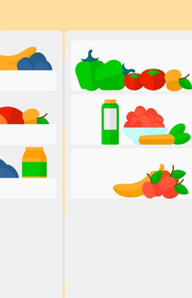 Fond du réfrigérateur plein de fruits et légumes . — Image vectorielle