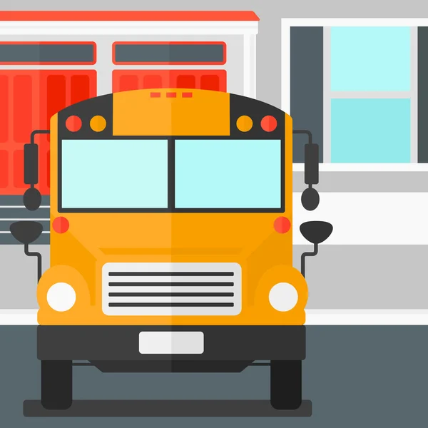 Yellow bus on the background of school building. — Stock vektor