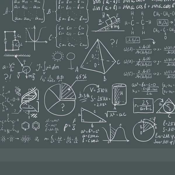 Hintergrund der weißen Tafel mit mathematischen Gleichungen. — Stockvektor