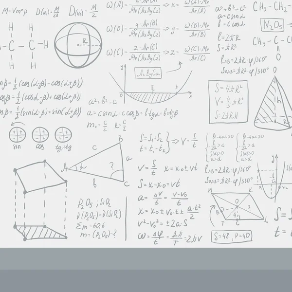 Hintergrund der weißen Tafel mit mathematischen Gleichungen. — Stockvektor