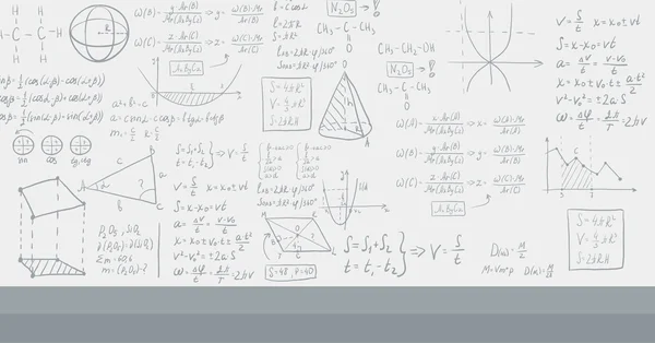 Hintergrund der weißen Tafel mit mathematischen Gleichungen. — Stockvektor